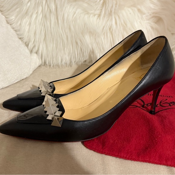 Christian Louboutin Miss Constella Black Leather & Patent w/ Silver Spikes, 38.5 - Picture 3 of 12